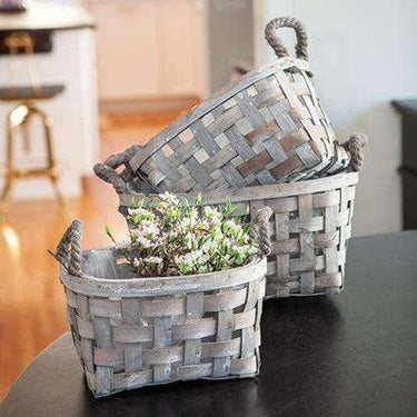 3/Set Gray Open Weave Baskets - The Fox Decor